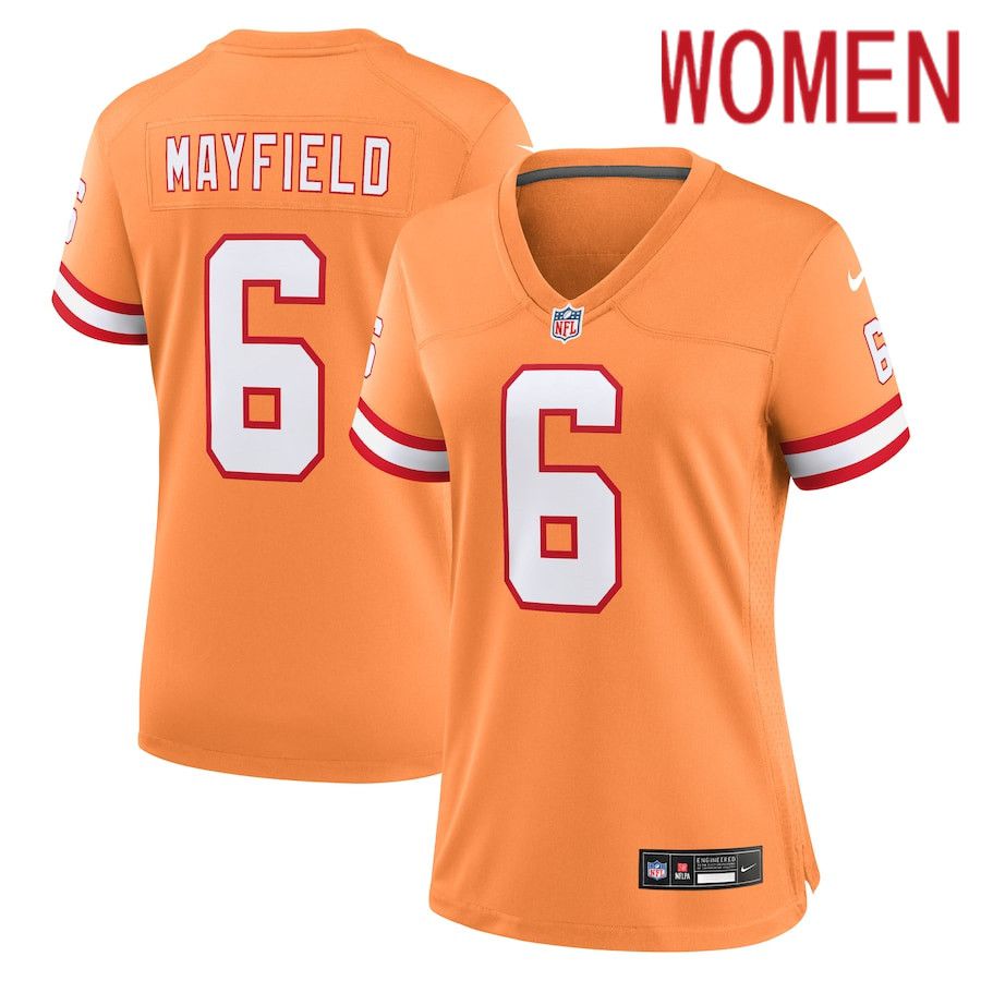 Women Tampa Bay Buccaneers #6 Baker Mayfield Nike Orange Throwback Game NFL Jersey->women nfl jersey->Women Jersey